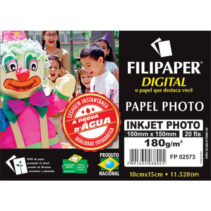 Filipaper InkJet Photo 180g/m² (20 folhas; branco) 10x15cm - FP02573