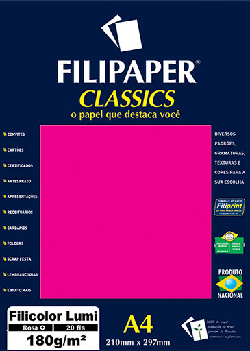 Filipaper Filicolor LUMI 180g/m² (20 folhas; Rosa) A4 - FP00906