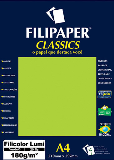 Filipaper Filicolor LUMI 180g/m² (20 folhas; verde) A4 - FP00907