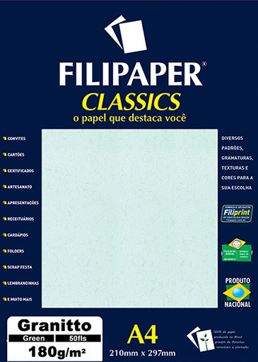 Filipaper Granitto 180g/m² (50 folhas; verde) A4 - FP00965