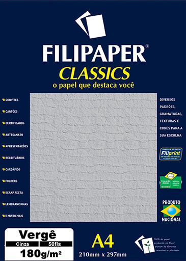 Filipaper Vergê 180g/m² (50 folhas; cinza) A4 - FP00979
