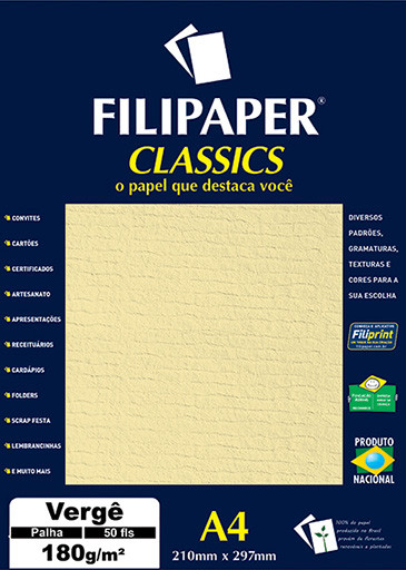 Filipaper Vergê 180g/m² (50 folhas; palha) A4 - FP00983