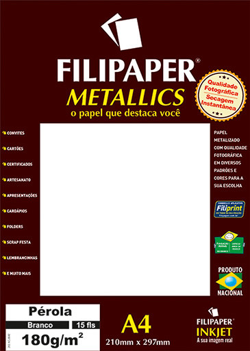 Filipaper METALLICS Pérola Branco 180g/m² A4(15fls) - FP01103