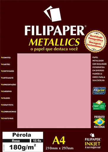 Filipaper METALLICS Perola Rosa 180g/m² A4(15fls) - FP01104