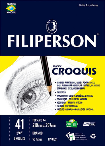 Bloco Croquis Branco A4 41g/m² 50 Folhas - FP00675
