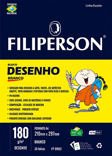 Bloco Desenho Branco A4 180g/m² 20 Folhas - FP00676