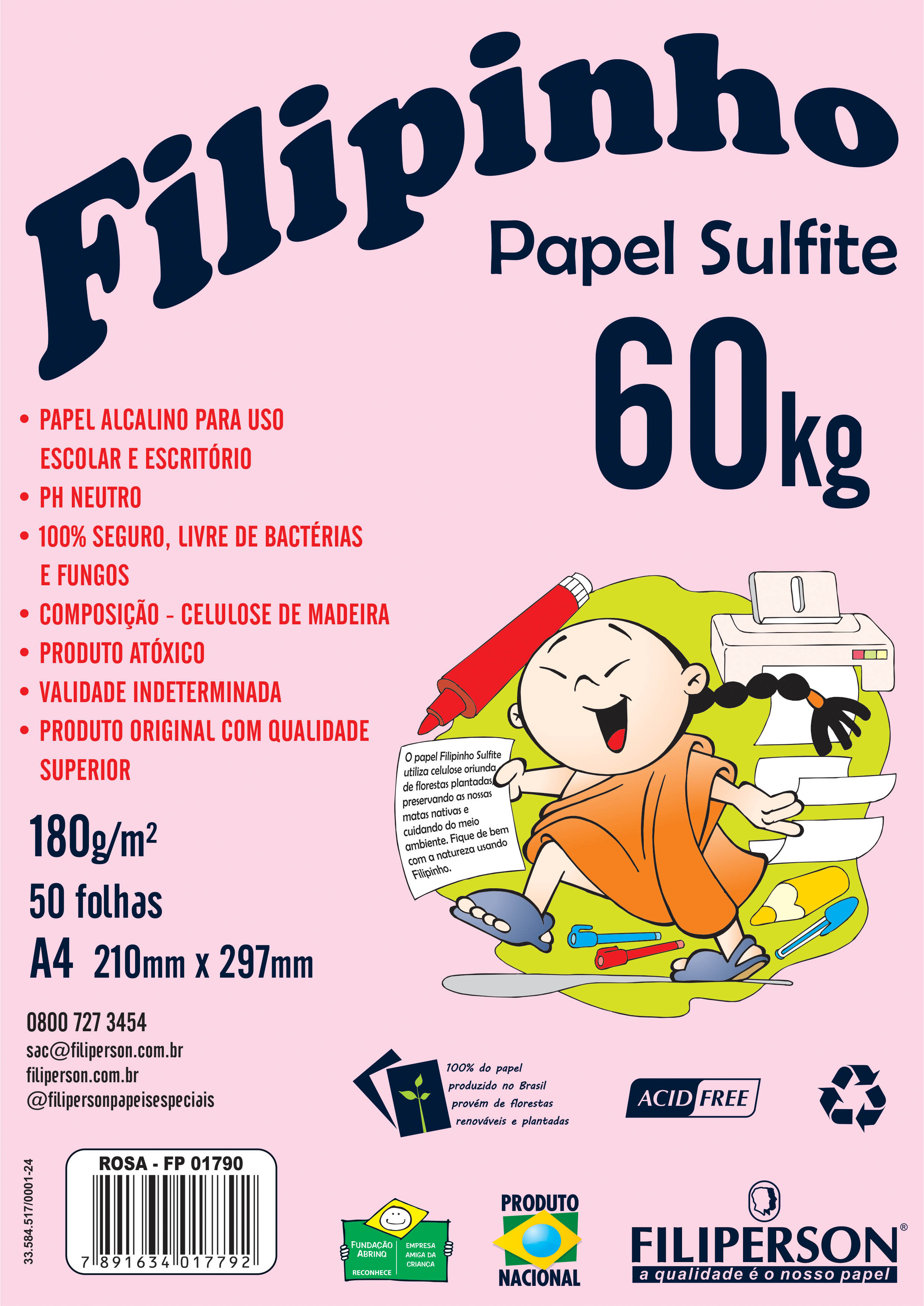Filipinho Sulfite A4 (50fls - Rosa) 60kg 180g/m² - FP04811