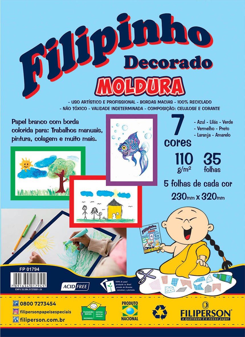 Filipinho Decorado Moldura 7 Cores - 120g/m² - 35fls. - 05 folhas de cada cor - 230mm x 320mm - FP04761