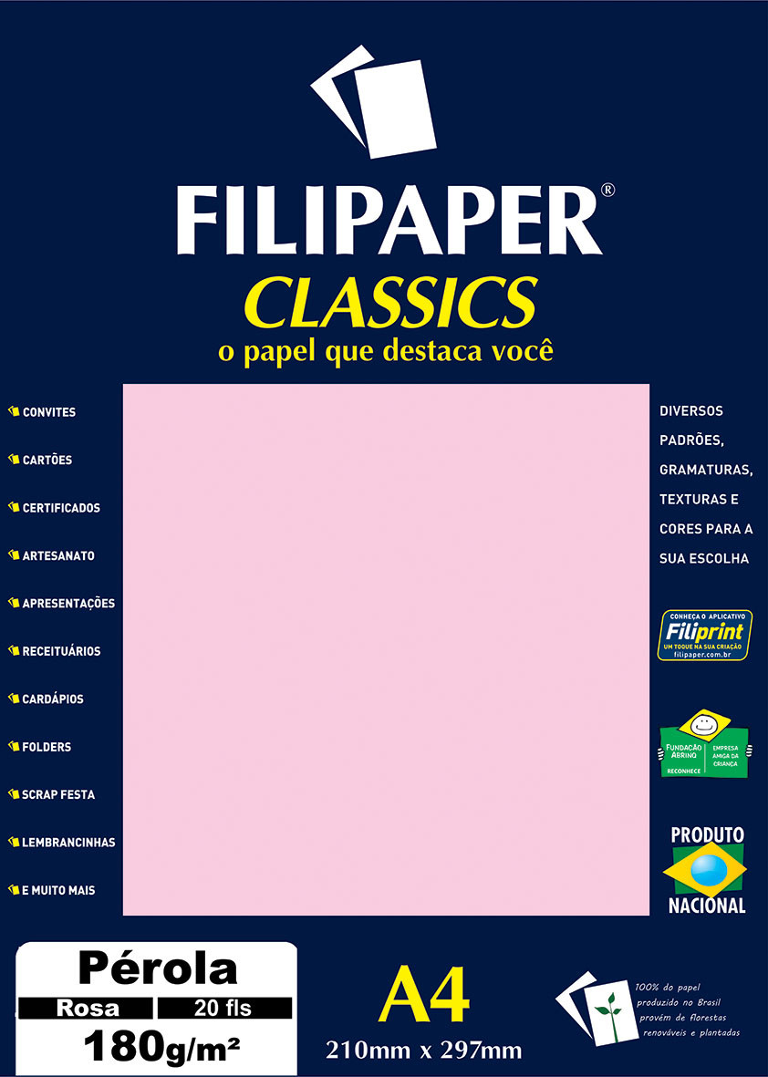 Filipaper CLASSICS PEROLA ROSA 180g/m² A4 20fls - FP01825
