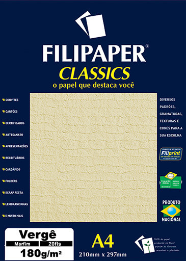 Filipaper Vergê 180g/m² (20 folhas; marfim) A4 - FP01880