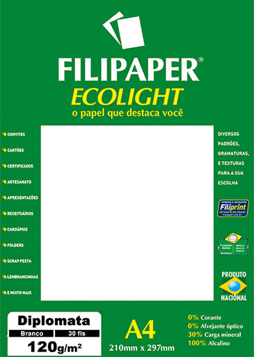 Filipaper ECOLIGHT Diplomata Opaline 120g/m² (30 folhas; branco) A4 FP02077