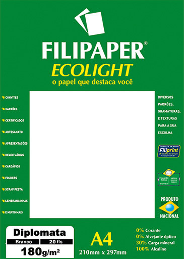Filipaper ECOLIGHT Diplomata Opaline 180g/m² (20 folhas; branco natural) A4 FP02078