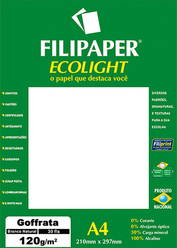 Filipaper ECOLIGHT Goffrata 120g/m² (30 folhas; branco natural) A4 FP02079