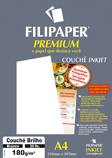 Filipaper Couchê Premium 180g/m² (20 folhas; branco) A4 - FP02504