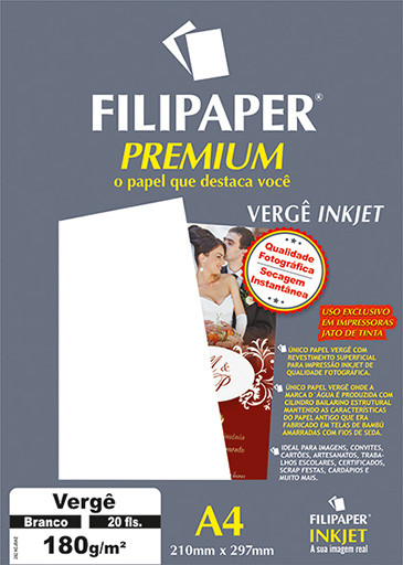 Filipaper Vergê Premium 180g/m² (20 folhas; branco) A4 - FP02507