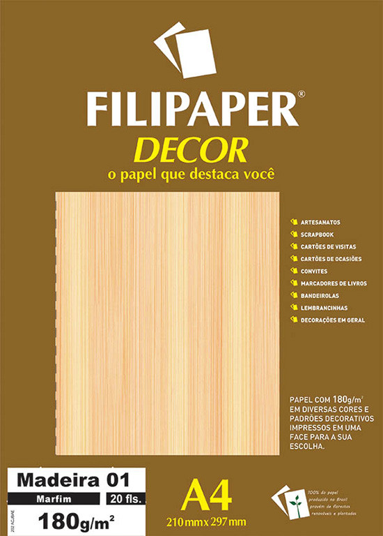 Filipaper DECOR Madeira Marfim 01 - 180g/m² A4 (21cm x 29,7cm) - 20fls - FP02624