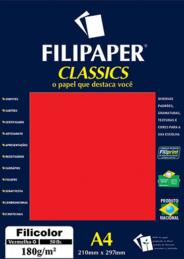 Filipaper Filicolor 180g/m² (50 folhas; vermelho) A4 - FP03414