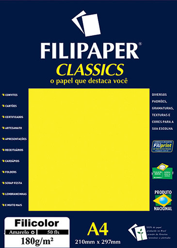 Filipaper Filicolor 180g/m² (50 folhas; amarelo) A4 - FP03415