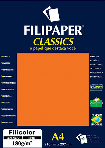 Filipaper Filicolor 180g/m² (50 folhas; laranja) A4 - FP03417