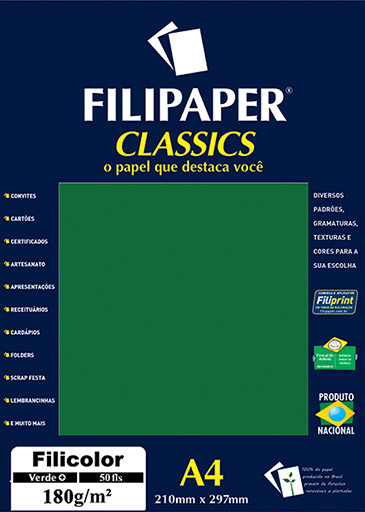 Filipaper Filicolor 180g/m² (50 folhas; verde) A4 - FP03445