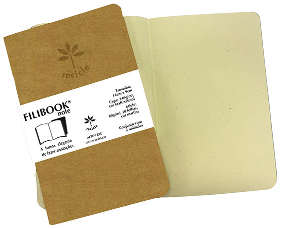 Filibook Note Kraft 80gm² miolo Marfim (P) 14cm X 9cm - Conjunto c/ 02 unids. - FP00761