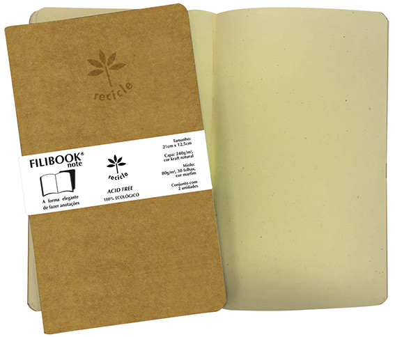 Filibook Note Kraft 80gm² miolo Marfim (M) 21cm X 12,5 cm - Conjunto c/ 02 unids. - FP00760