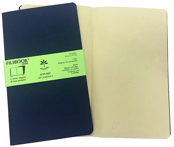 Filibook Note Azul Marinho 80gm² miolo Marfim (M) 21cm X 12,5 cm - Conjunto c/ 02 unids. - FP00701