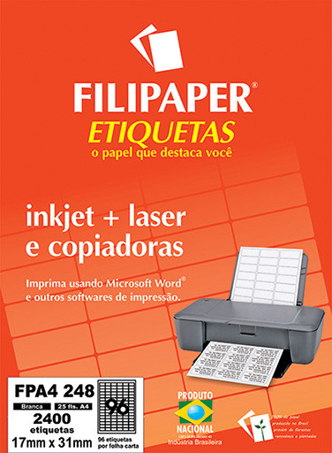 FP A4248 Filipaper Etiqueta 17X31 mm - 96 etiquetas por folha A4 25 fls - FP04450