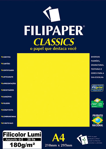 Filipaper Filicolor LUMI 180g/m² (20 folhas; amarelo) A4 - FP00908