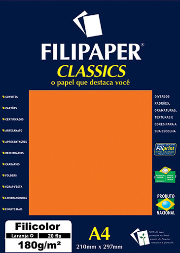 Filipaper Filicolor 180g/m² (20 folhas; laranja) A4 - FP00929
