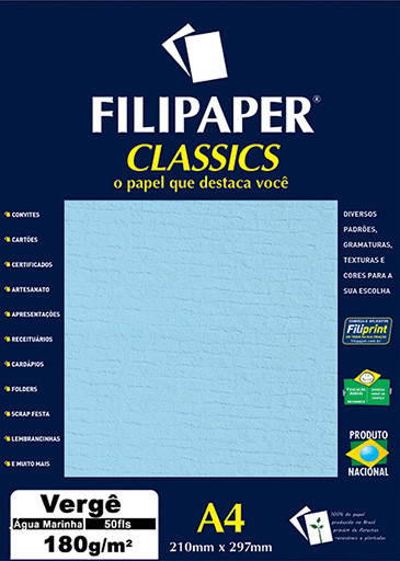 Filipaper Vergê 180g/m² (50 folhas; Água Marinha) A4 - FP00995