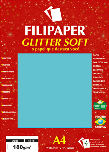 Filipaper GLITTER SOFT 180g/m² (15 folhas; Azul) A4 - FP01300