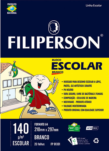 Bloco Escolar Branco A4 140g/m² 20 Folhas - FP00670
