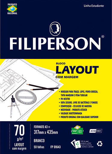 Bloco Filipinho Escolar Layout c/ Margem Branco 70g/m² (A3+) 50 folhas - FP00634