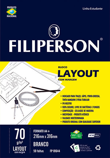 Bloco Filipinho Escolar Layout c/ Margem Branco 70g/m² (A4+) 50 folhas - FP00635