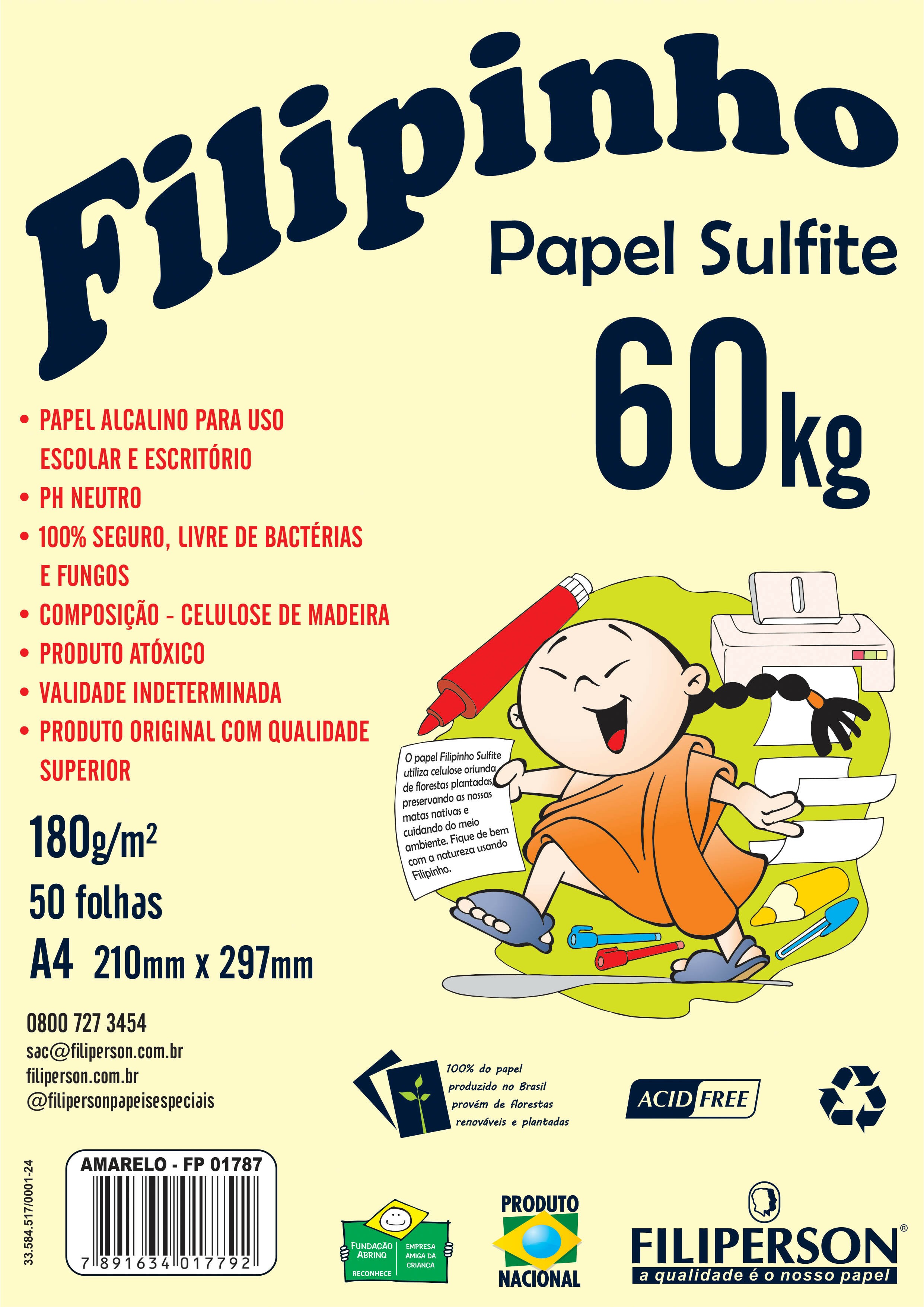 Filipinho Sulfite A4 (50fls - Amarelo) 60kg 180g/m² - FP04808