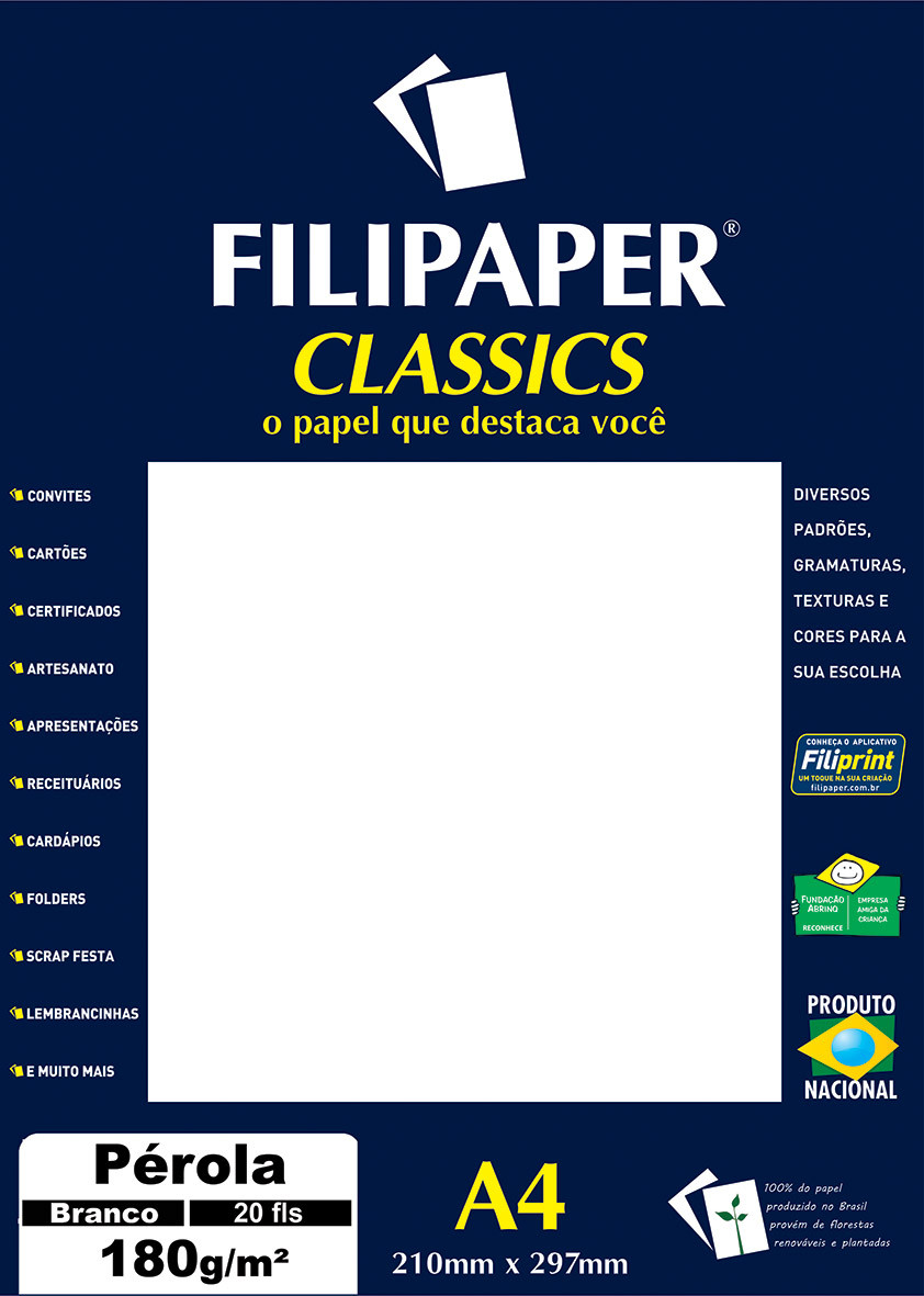 Filipaper CLASSICS PEROLA BRANCO 180g/m² A4 20fls - FP01812