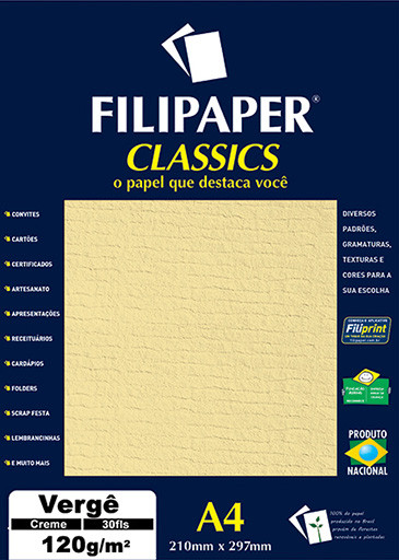 Filipaper Vergê 120g/m² (30 folhas; creme) A4 - FP01873