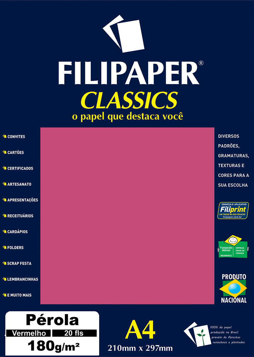 Filipaper CLASSICS PÉROLA VERMELHO 180g/m² A4 20fls - FP01887