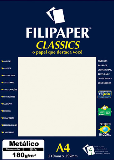 Filipaper CLASSICS METALICO Champanhe 180g/m² A4 15fls - FP01891