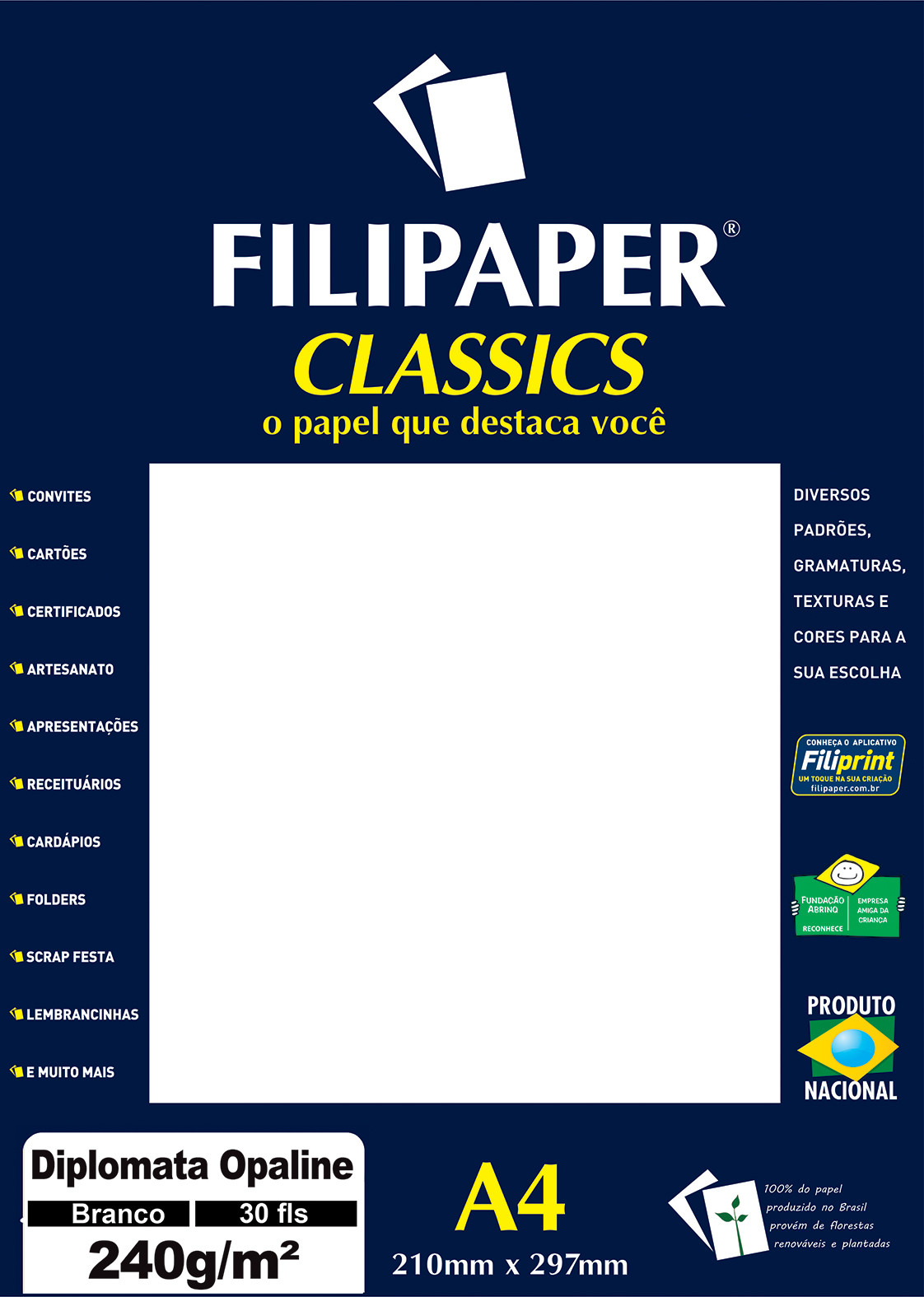 Filipaper CLASSICS DPT BRANCO 240g/m² A4 30fls - FP02271