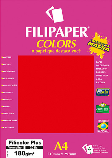 Filipaper COLORS Vermelho 180g/m² A4 20fls - FP02397