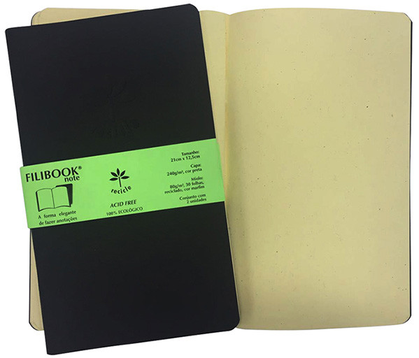 Filibook Note Preto 80gm² miolo Marfim (M) 21cm X 12,5 cm - Conjunto c/ 02 unids. - FP00711