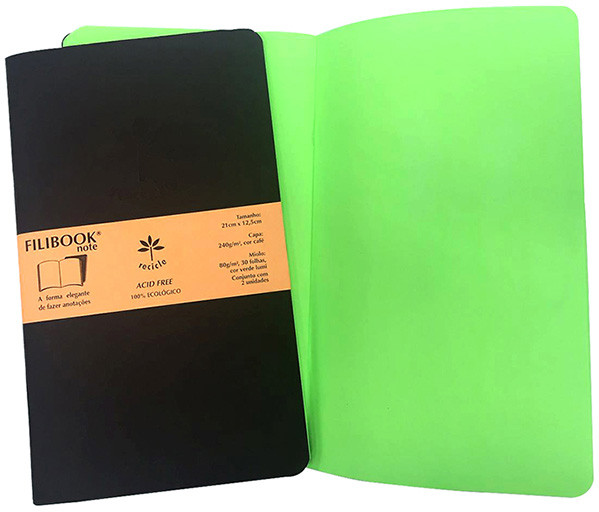 Filibook Note Café 80gm² miolo Verde LUMI (M) 21cm X 12,5 cm - Conjunto c/ 02 unids. - FP00709