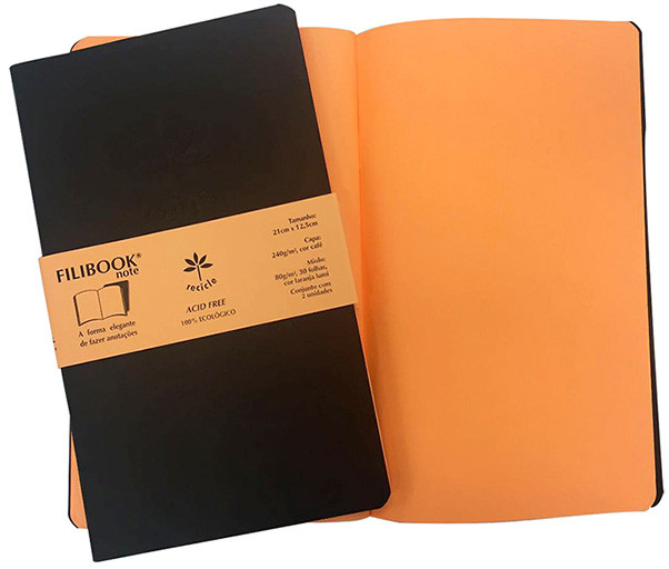 Filibook Note Café 80gm² miolo Laranja LUMI (M) 21cm X 12,5 cm - Conjunto c/ 02 unids. - FP00705