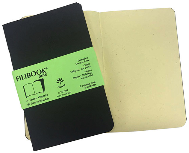 Filibook Note Preto 80gm² miolo Marfim (P) 14cm X 9cm - Conjunto c/ 02 unids. - FP00710