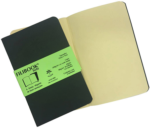 Filibook Note Verde Musgo 80gm² miolo Marfim (P) 14cm X 9cm - Conjunto c/ 02 unids. - FP00712