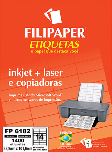 FP 6182 Filipaper Etiqueta 33,9x101,6 mm - 14 etiquetas por folha Carta 100 fls FP04408