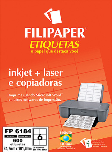 FP 6184 Filipaper Etiqueta 84,67x101,6 mm - 6 etiquetas por folha Carta 100 fls FP04410