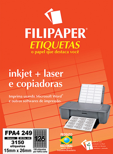 FP A4249 Filipaper Etiqueta 15X26 mm - 126 etiquetas por folha A4 25 fls - FP04451